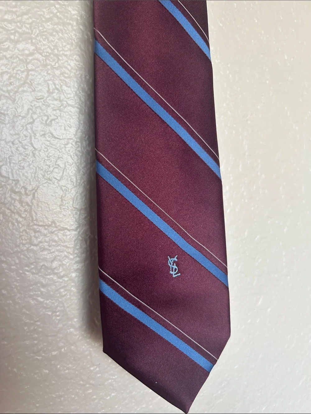 Yves Saint Laurent Maroon Tie with Blue Stripe